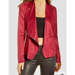 NWT Blanknyc Red Faux Suede Draped Moto Jacket Women’s S Asymmetrical Zipper Sty